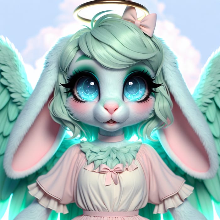 Cute Angel Bunny in Soft Mint Green and Pastel Pink Colors