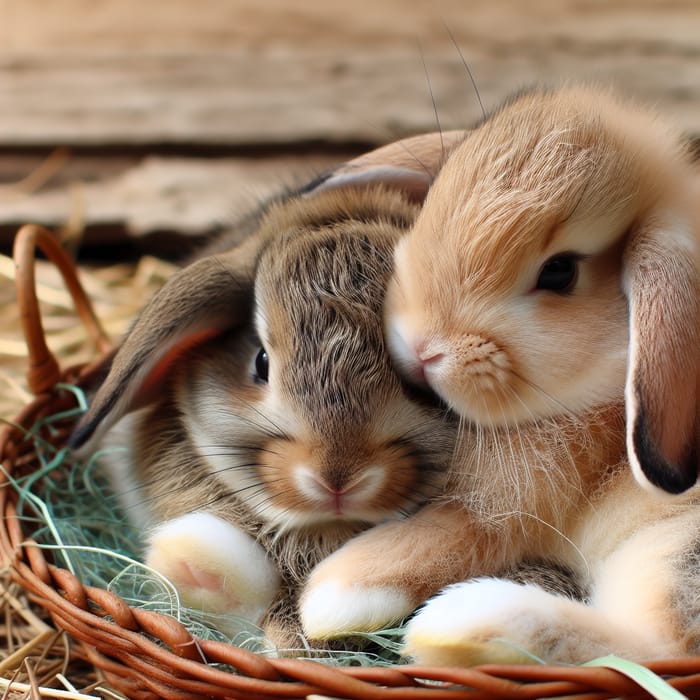 Cute Young Rabbit Hugging Another Bunny