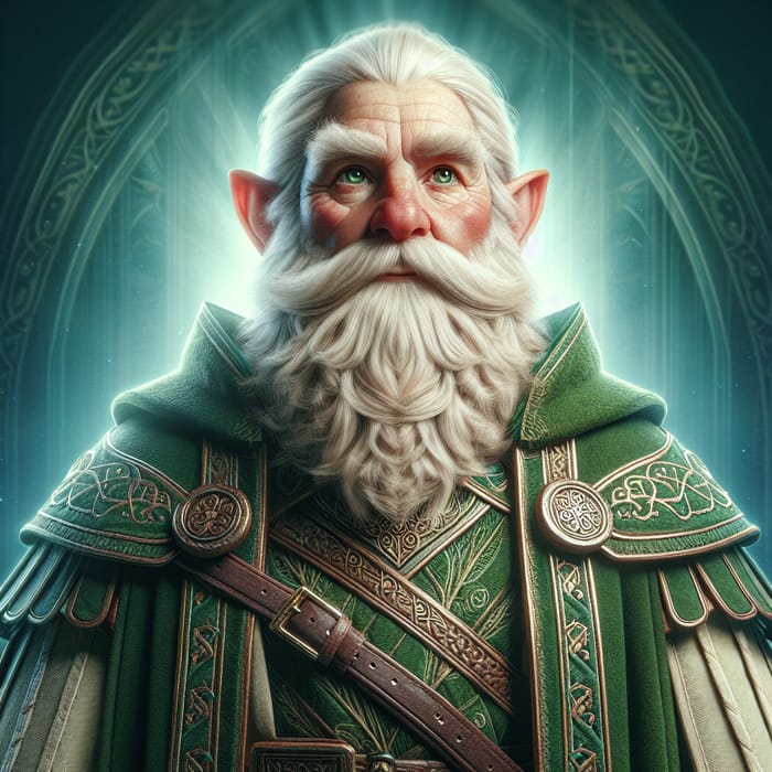 Dwarf Cleric with White Beard in Green Attire | Fantasy Art