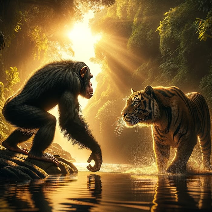 Chimpanzee vs Tiger: Battle by the River