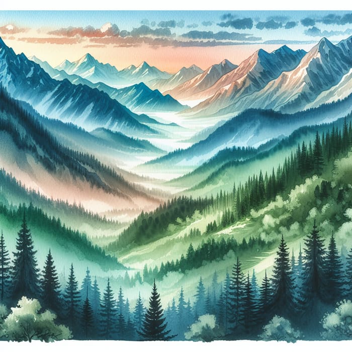 Serene Mountain Landscape Watercolor Art