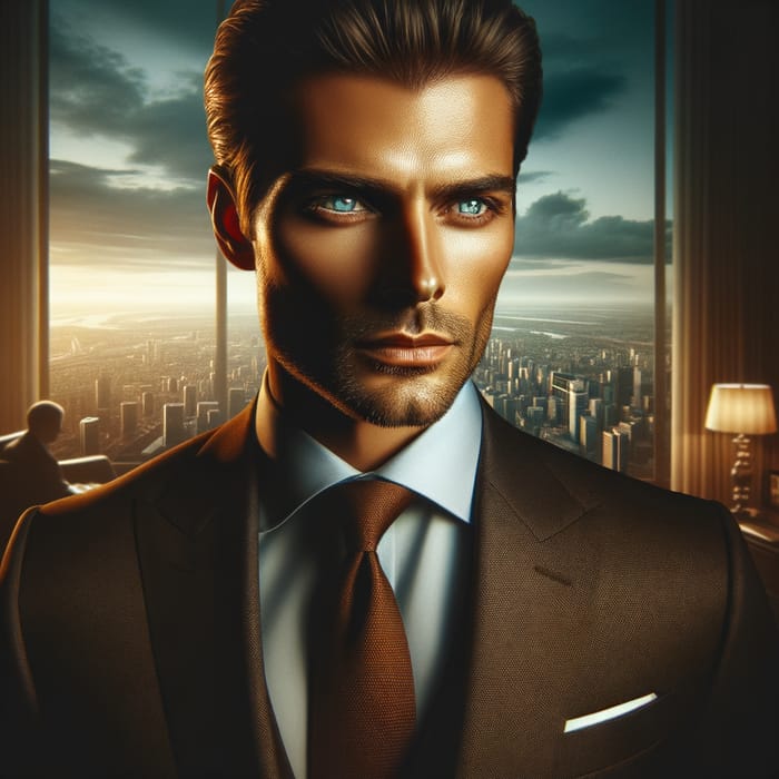 Modern-Day Film Noir Protagonist: Suave Man in Tailored Suit with Aqua Blue Eyes