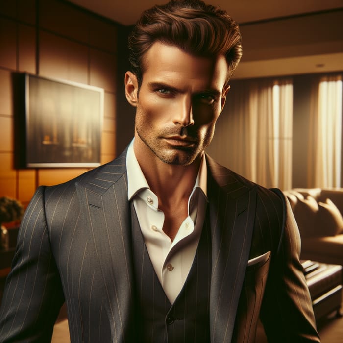 Captivating White Italian Billionaire in Luxurious Penthouse Suite