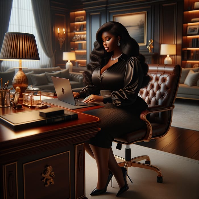 Elegant Plus-Size African American Woman in Luxurious Office