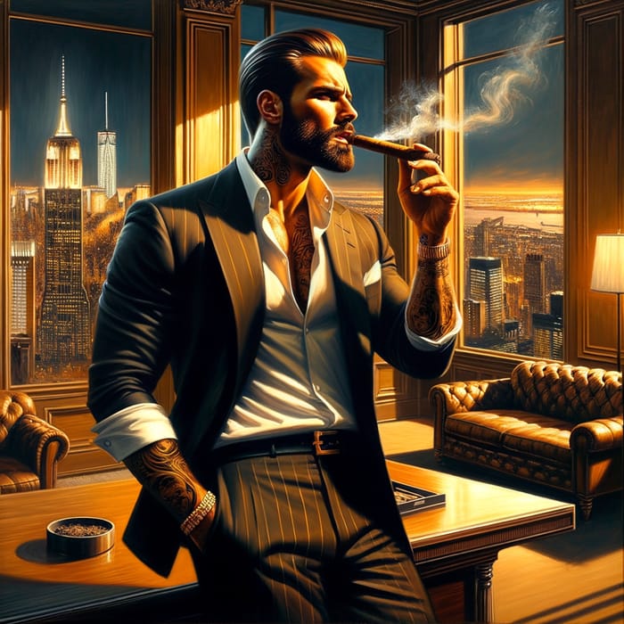 Powerful Italian Man in Luxury Penthouse Overlooking NYC Skyline