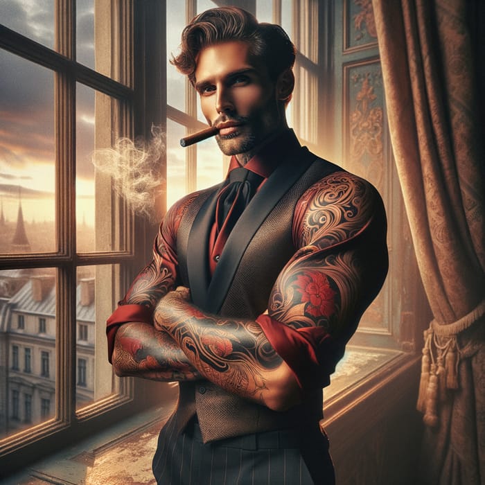 Mysterious French Gentleman: Charismatic Aura and Intricate Tattoo Designs