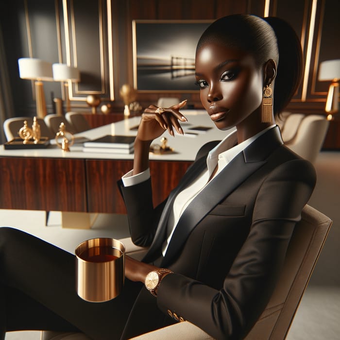Empowered Black Woman CEO in Luxurious Office | Sleek Elegance & Power