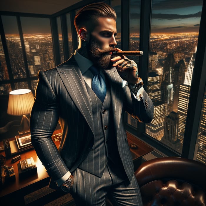 Sophisticated Italian Man in Bespoke Suit | Stylish Tattoos & Beard | NYC Nightlife View