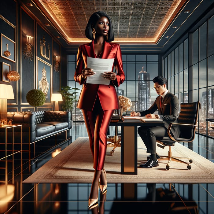 Confident Black Woman CEO in Opulent Office | Elegant Professional Setting