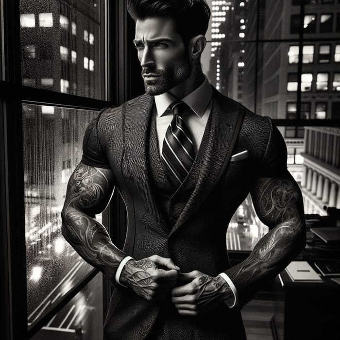 Stylish Italian Man in Tailored Suit, Tattoos & Urban Charm in New York City