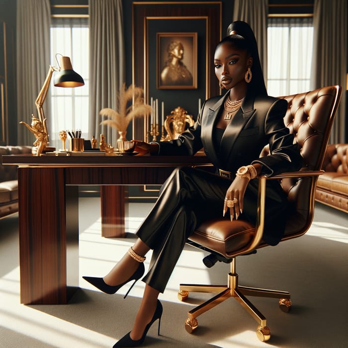 Empowered Black Woman CEO in Modern Opulent Office