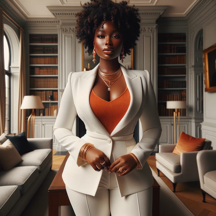 Empowered Black Woman in Elegant Home Library with Stunning Style