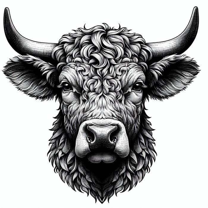 Hand-Drawn Cow's Head Art on White Background