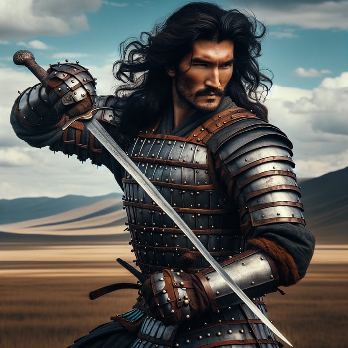 Heroic Medieval Mongolian Warrior in Battle Armor