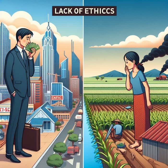 Illustration of Moral Decadence: Corporate Greed vs Ethical Consequences
