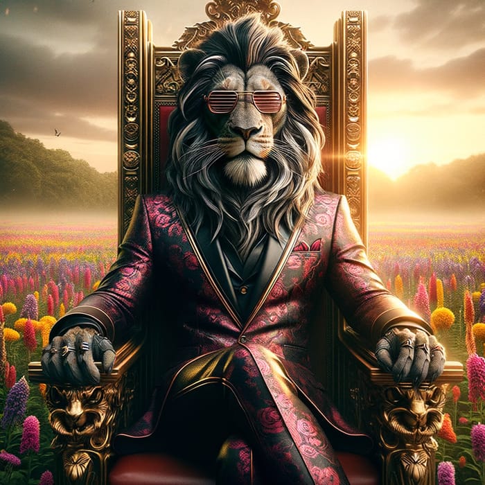 Futuristic Realistic Photo: Majestic Alpha Lion and Queen Lioness on Thrones