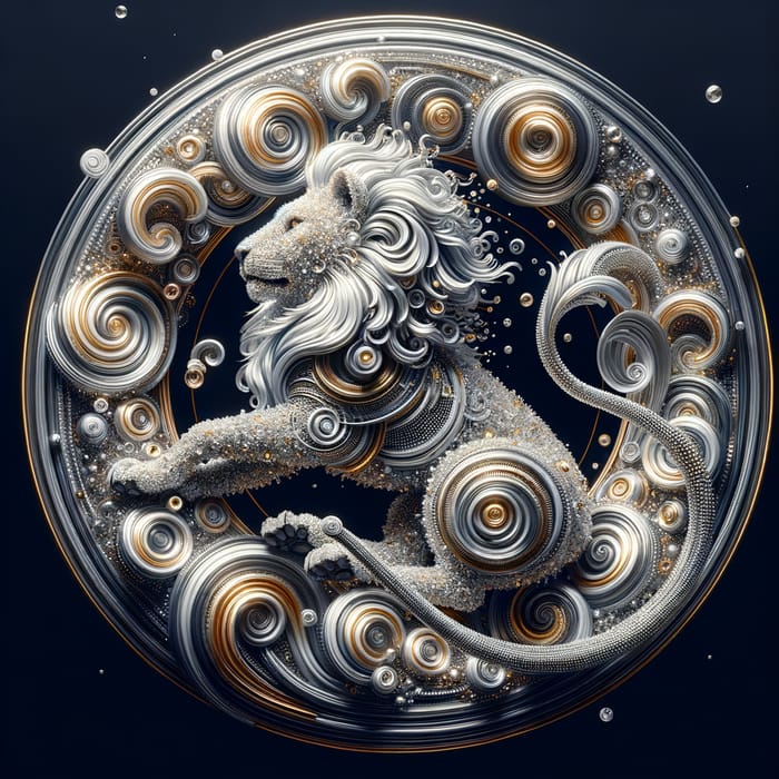 Futuristic Optics Lion Art: Silver Gold Crystal 3D Vortex