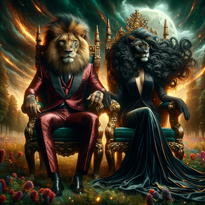 Disruptive Realistic Photo of Majestic Alpha Lion & Queen Lioness