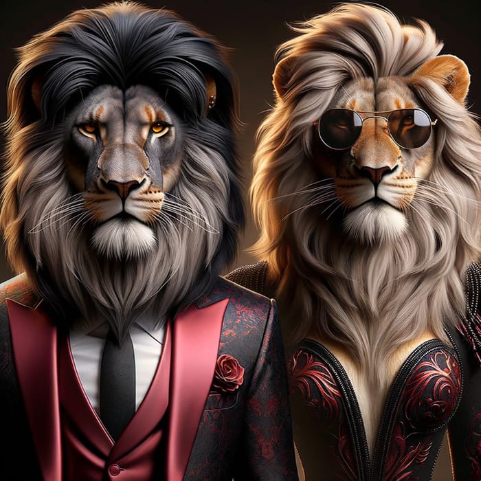 Majestic Power Couple: Alpha Lion King & Queen Lioness in Regal Splendor