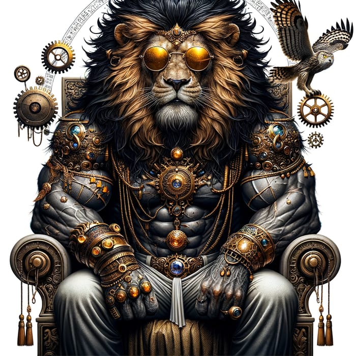 Realistic Muscular Alpha Lion with Golden Main | Majestic Fantasy Art
