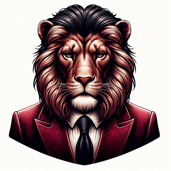 Realistic Leo Zodiac: Charismatic Lion in Rose Red & Black Suit