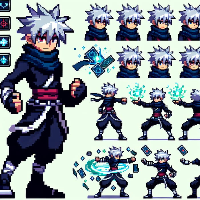Pixel Art JRPG Sprite Sheet: Young Human Ninja Character