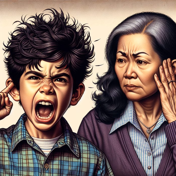 Illustration of Boy Angrily Shouting at Mother