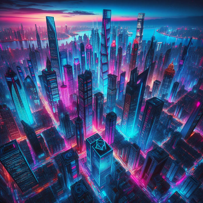 Vibrant Cyberpunk Cityscape at Dusk | Neon Futuristic Metropolis