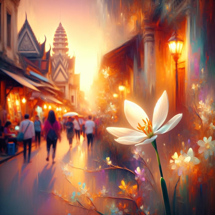 Delicate Snowdrop Flower in Cambodia Streets at Golden Hour