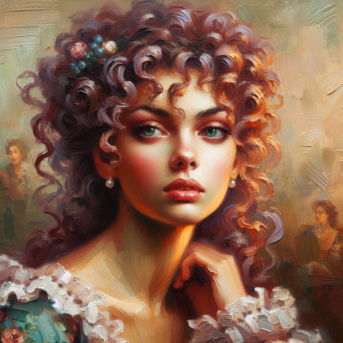 Curly Haired Woman Oil Painting