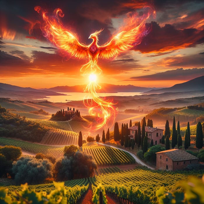 Breathtaking Sunset in Italy with Mythical Phoenix