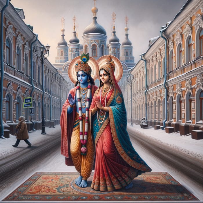 Radharani and Krishna Walking in Tomsk, Russia - Divine Encounter