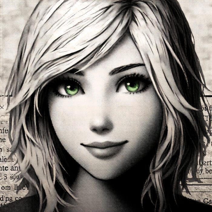 Vintage Green-Eyed Girl Portrait with Blonde Hair