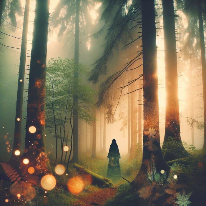 Mystical Forest Figure: Ethereal Double Exposure Art