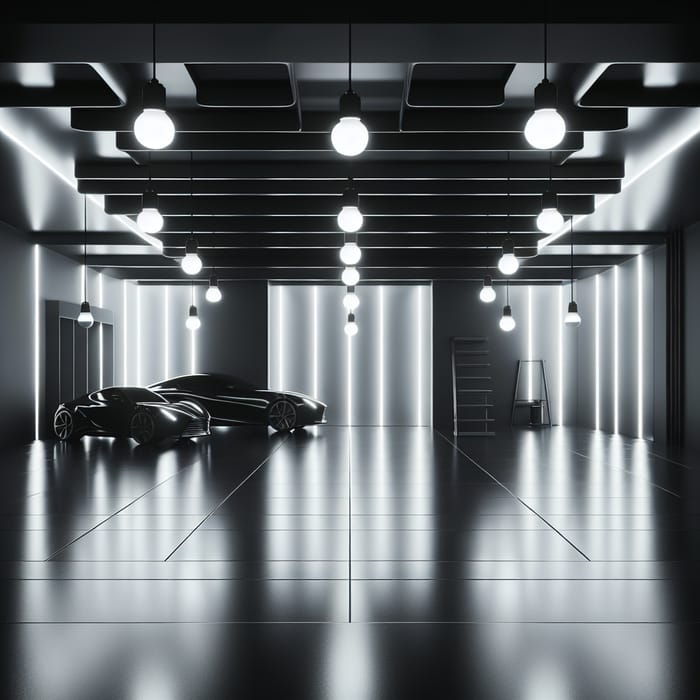 Minimalist Black and White Garage Interior: Capricious Lighting