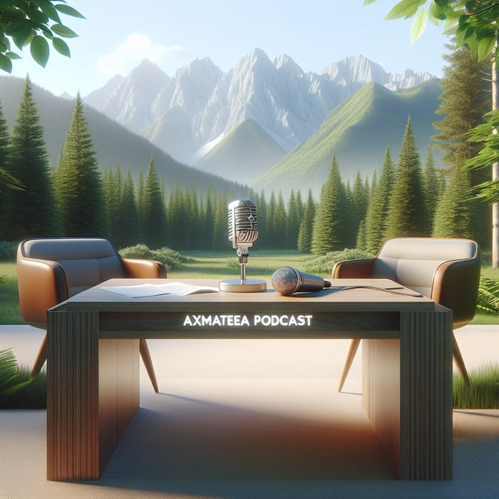Host Talk Desk in Forest | Mountains View | AXMATEA PODCAST