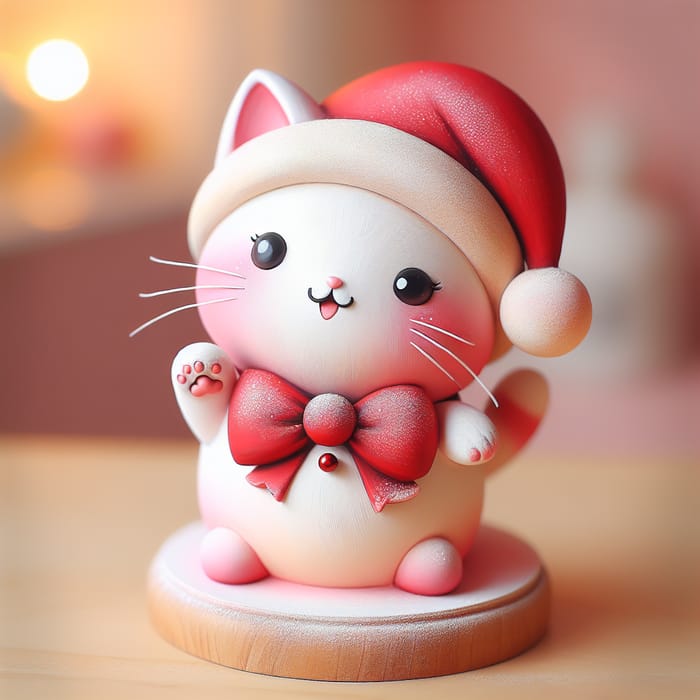 Kawaii Santa Cat in Soft Pastel Colors | Whimsical Holiday Pose