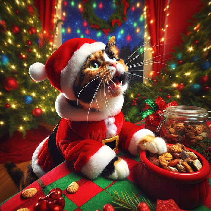 Mischievous Calico Cat Santa | Whimsical Holiday Pet Photography