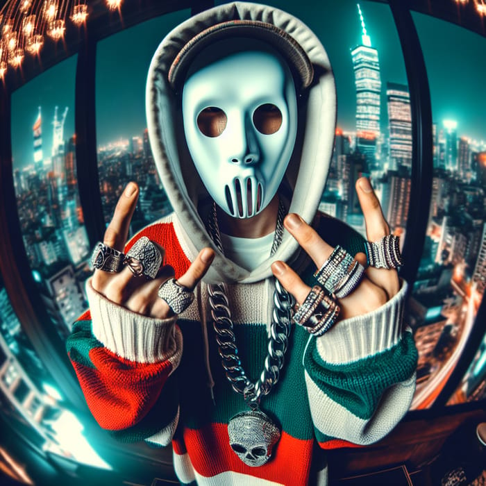 Urban Nightlife: Ghostface Mask, Rings & Hip-Hop Style