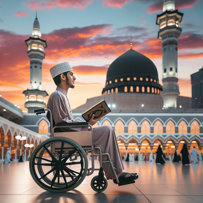 Serenity and Devotion: Student in Wheelchair at Great Mosque of Mecca