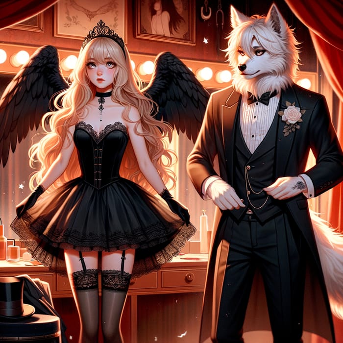 Mysterious Magical Performance: Blonde Girl & Werewolf Guy in Realistic Style