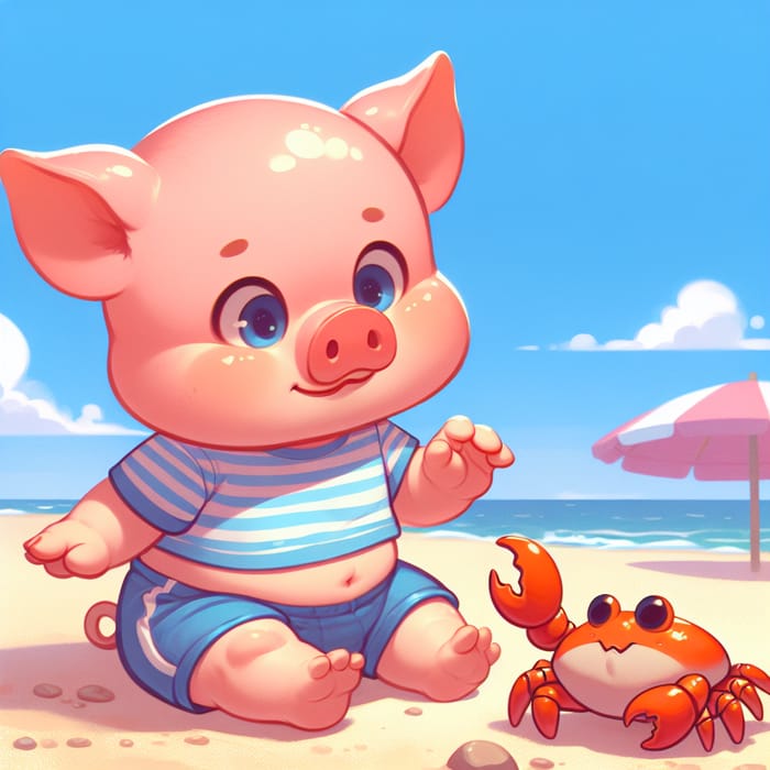 Pepa Pig Playing with Crab on Beach - Cute Summer Scene