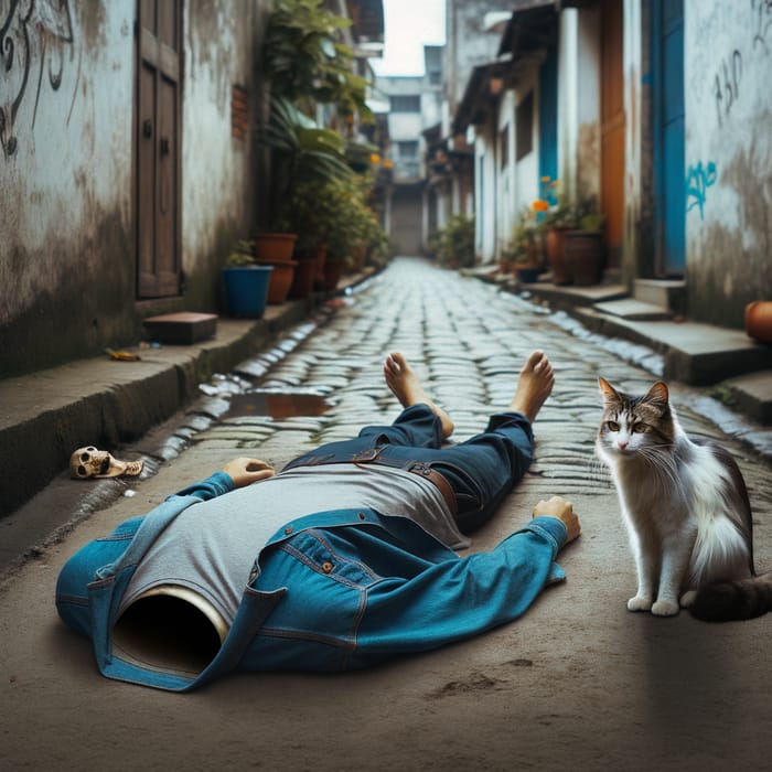 Headless Body and Cat in Alley - Startling Scene in the Middle of the Street