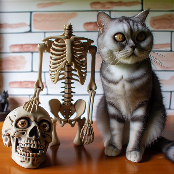 Headless Skeleton Next to Cat - Unsettling Encounter
