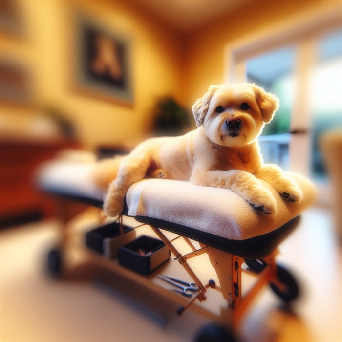Miniature Dog Painted on Massage Table: Candid Moment