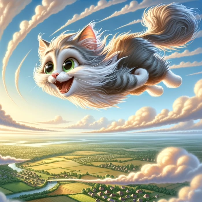 Flying Cat in Joyful Flight Scene