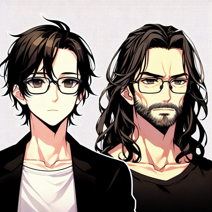 Anime Illustration: Scholarly Man in Glasses and Genious Hippie Look