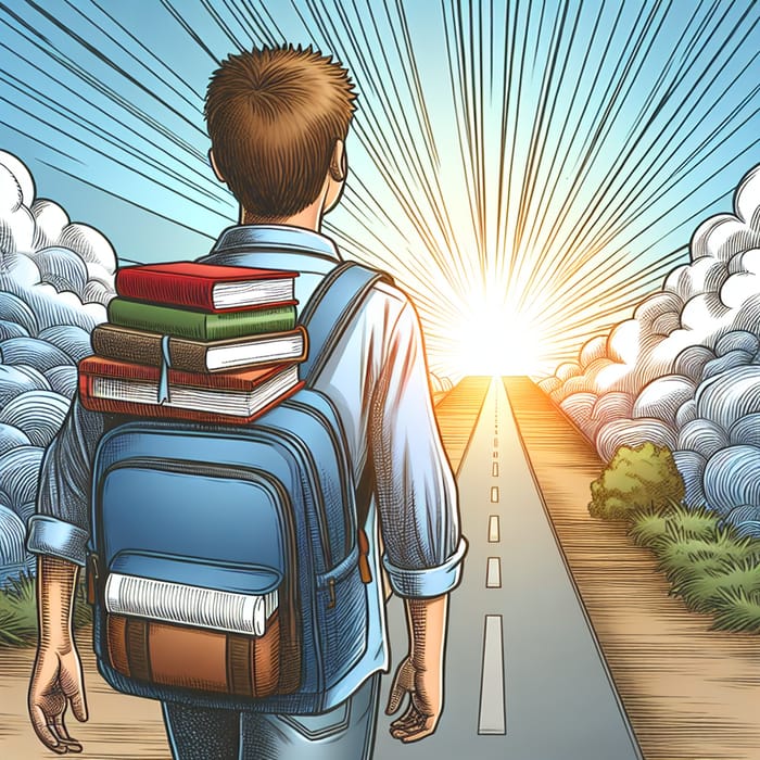 Education Key: Hispanic Student Walking Towards Future with Books