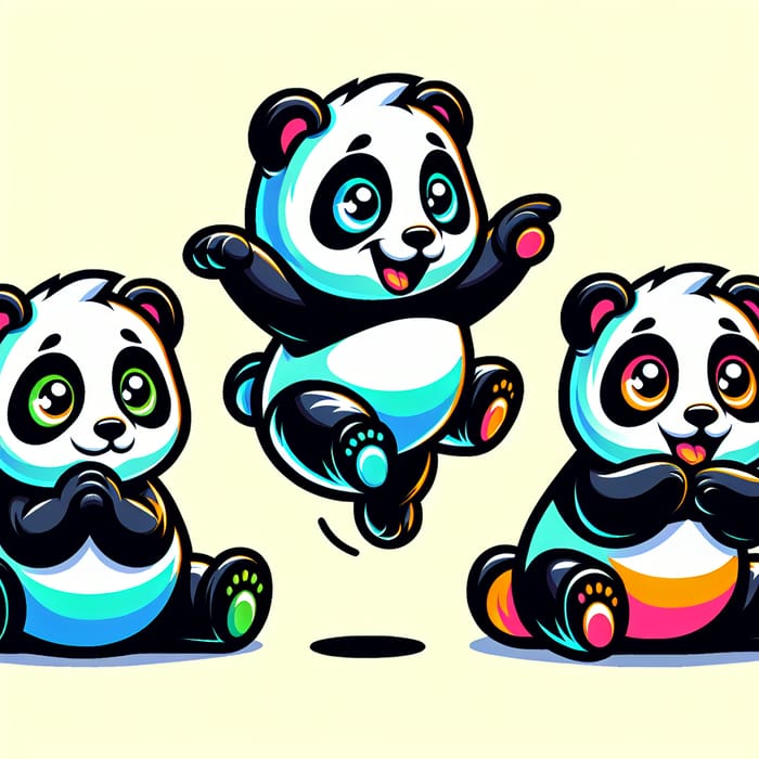 Cute and Vibrant Panda Character Poses in Vector Art
