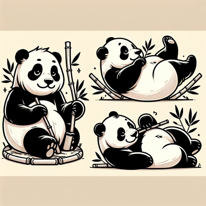 Cute Panda Vector Art: Three Adorable Poses in Vectors
